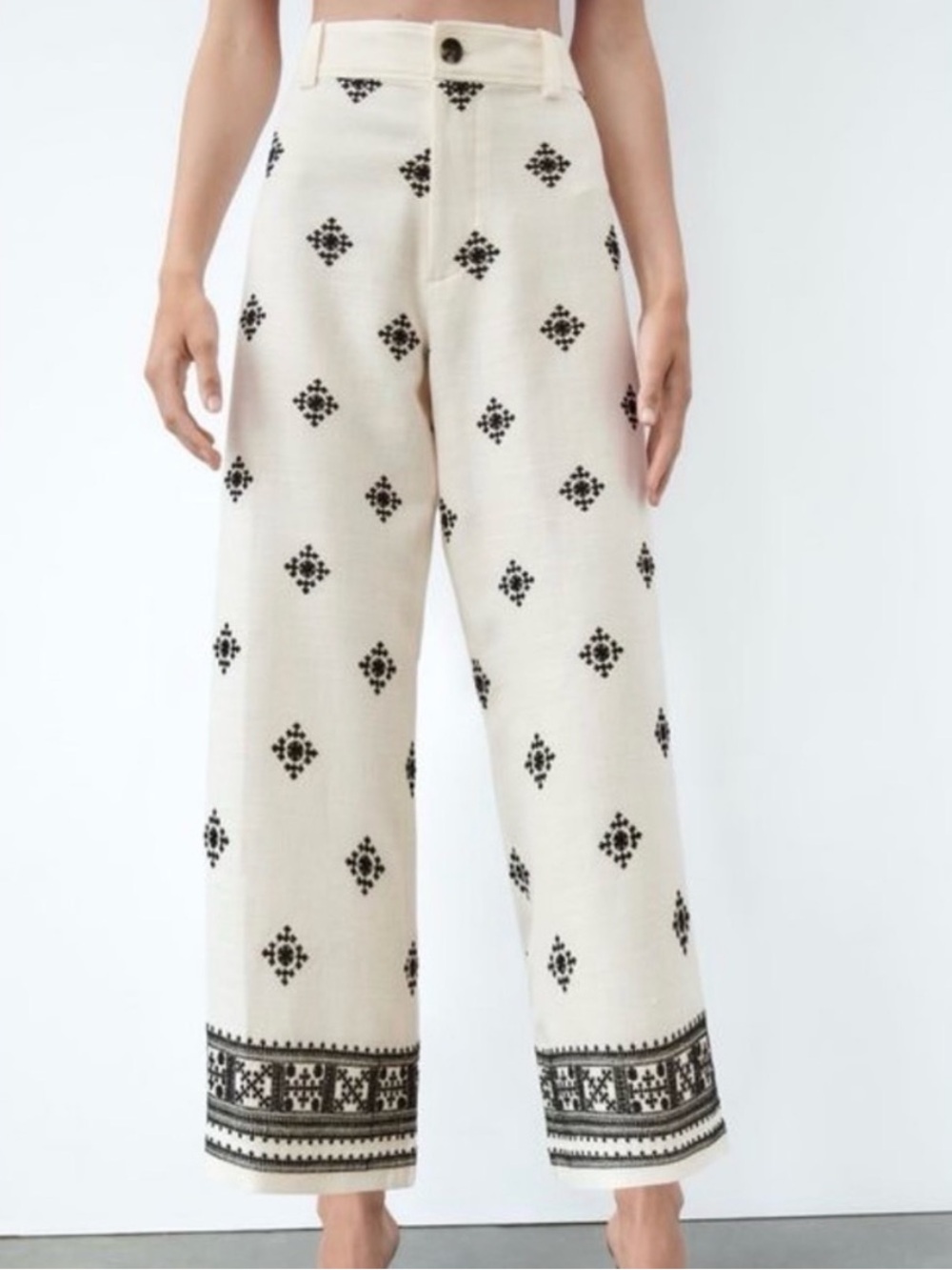 Zara Cream Embroidered Pants